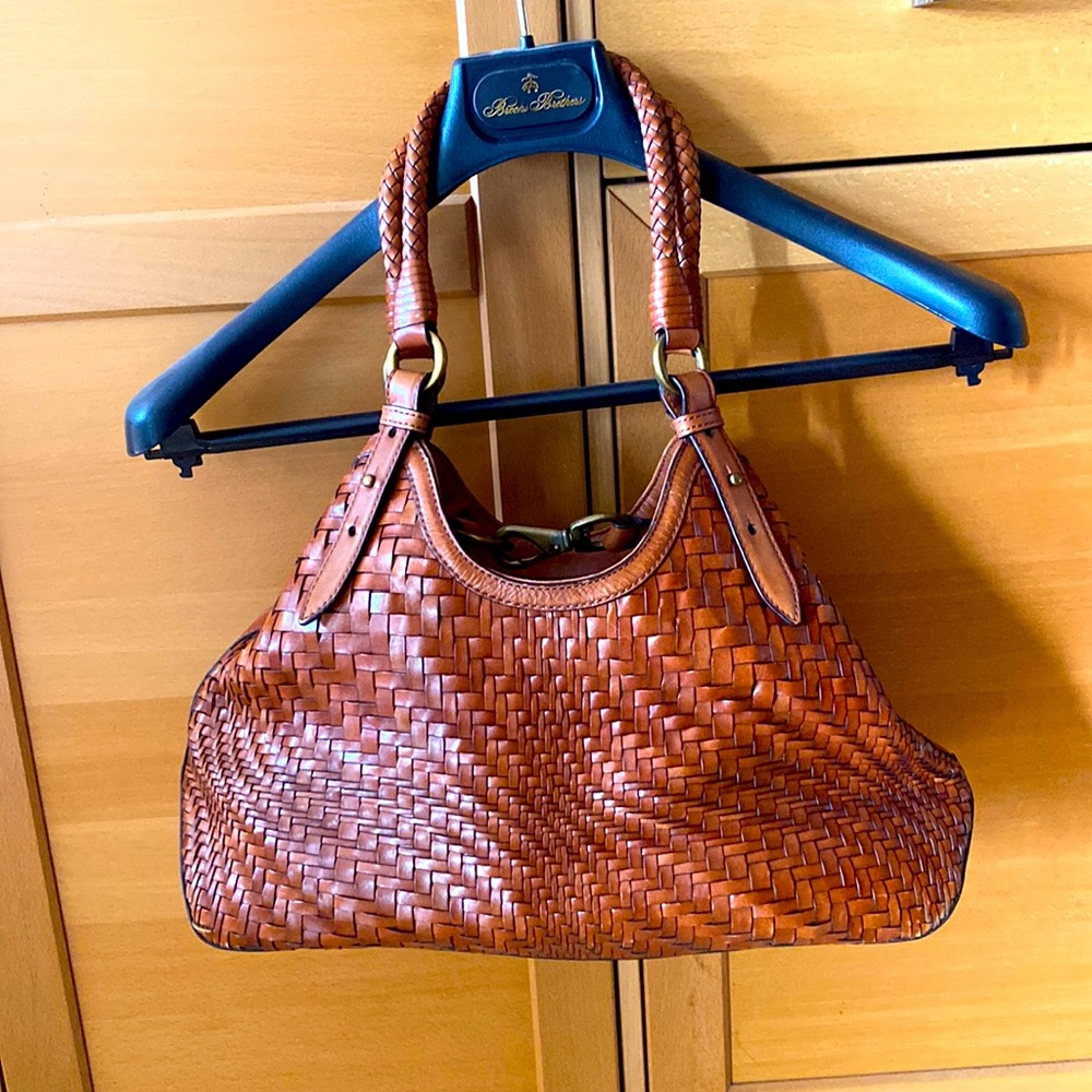 Cole Haan Cognac Genevieve Optic Woven Leather Handbag